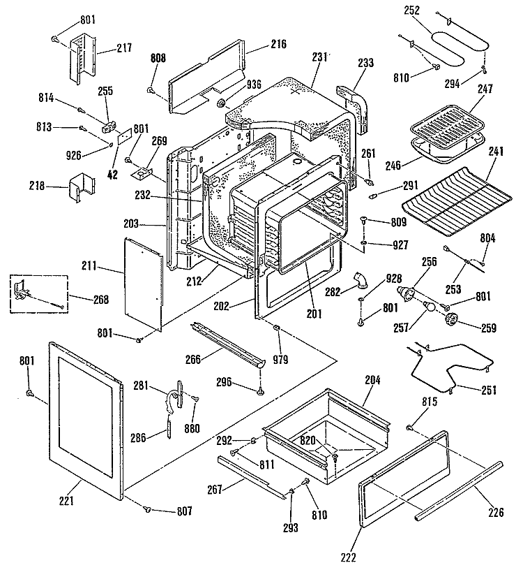 Section Diagram and Parts List for JB553GM2  General Electric Range