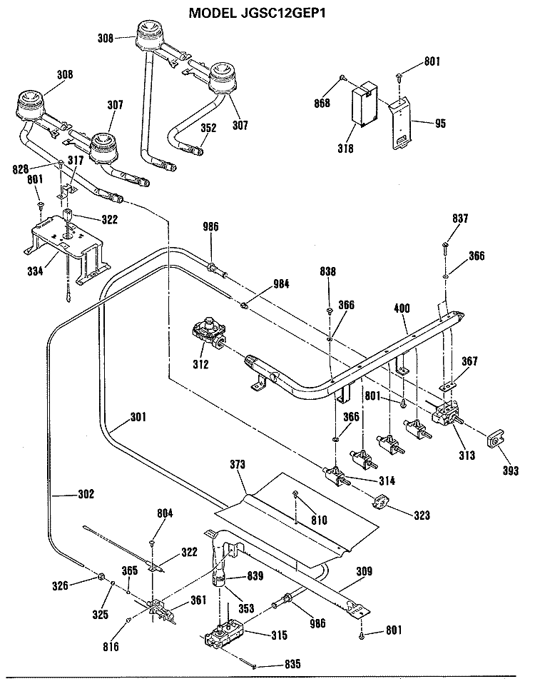 Section Diagram and Parts List for JGSC12GEP1  General Electric Range