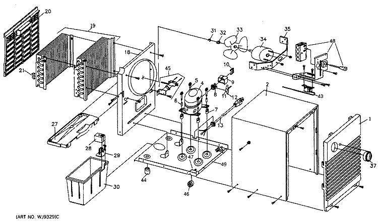Section Diagram and Parts List for AHD40SSS1  General Electric Dehumidifier