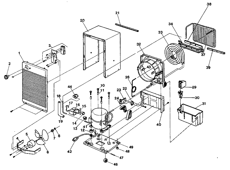 Section Diagram and Parts List for AHD25SSS1  General Electric Dehumidifier
