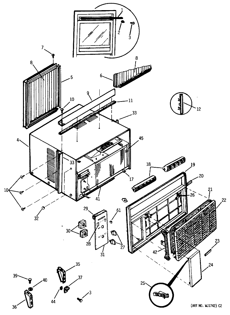 Section Diagram and Parts List for AEM15DAV1  General Electric Air Conditioner