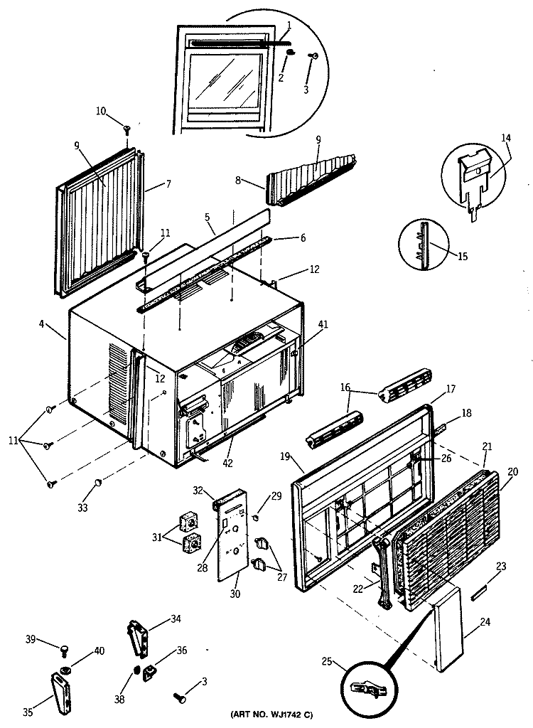 Section Diagram and Parts List for AEM18DAV1  General Electric Air Conditioner