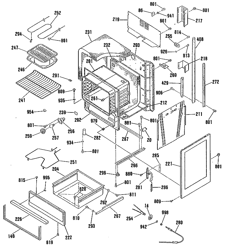 Section Diagram and Parts List for JHP63GN2  General Electric Range