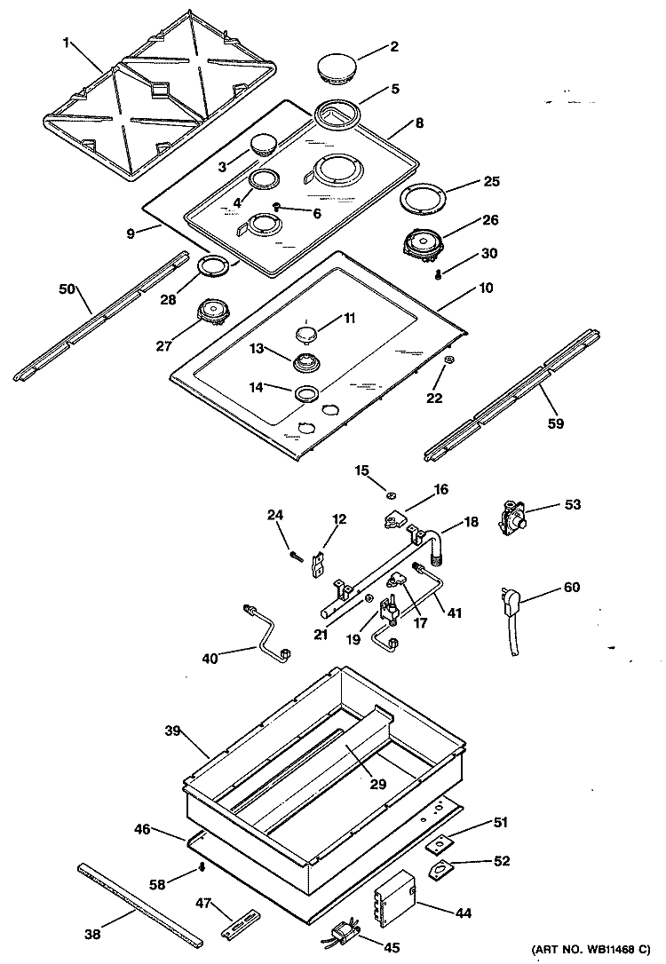 Section Diagram and Parts List for ZGW124N  General Electric Cooktop