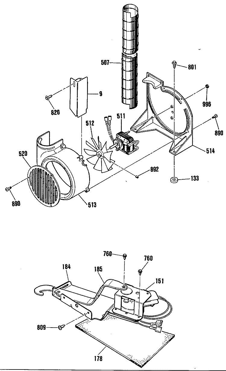 Section Diagram and Parts List for JSP31GP1  General Electric Range