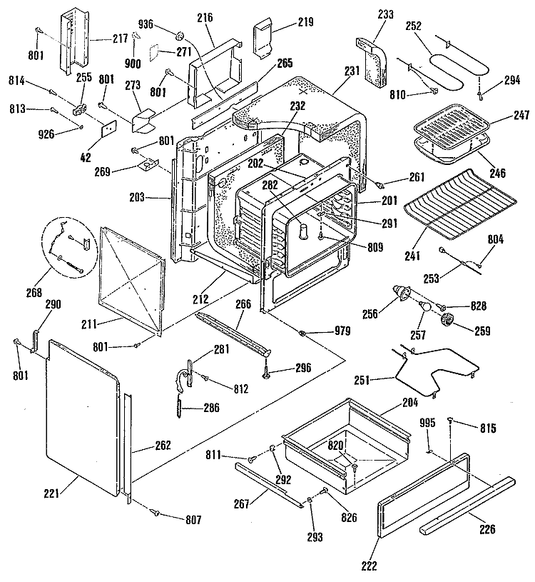 Section Diagram and Parts List for JSP31GP1  General Electric Range