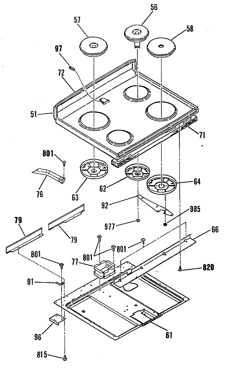 Section Diagram and Parts List for JB553GM3  General Electric Range