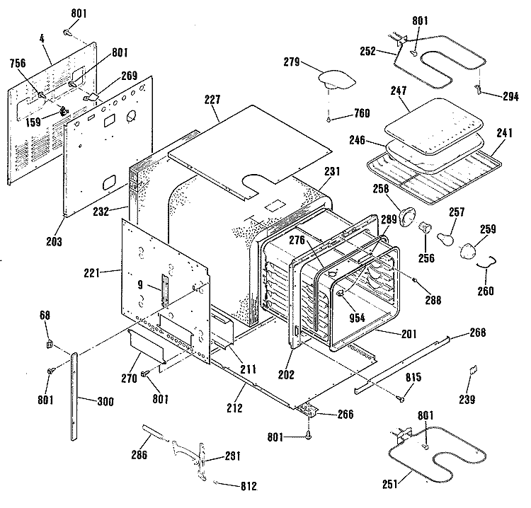 Section Diagram and Parts List for JRS04GP1  General Electric Wall Oven