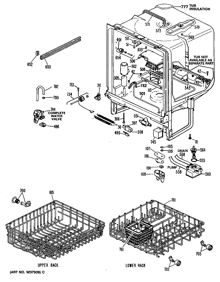 Section Diagram and Parts List for GSD970M-01  General Electric Dishwasher