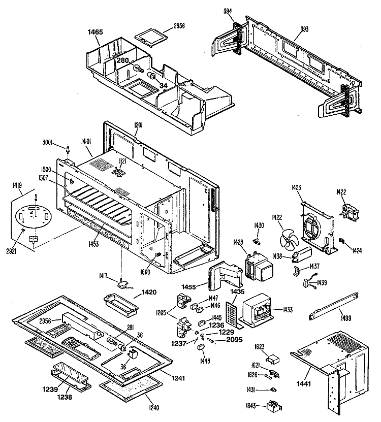 Section Diagram and Parts List for JVM133K02  General Electric Microwave