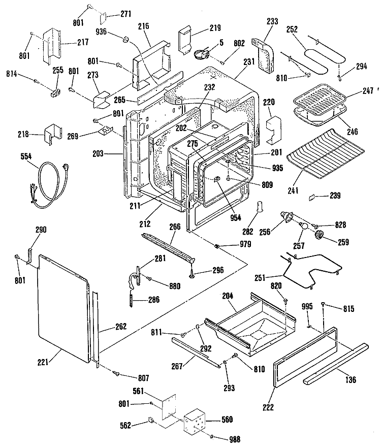 RANGE Diagram and Parts List for JCSS16P1  General Electric Range