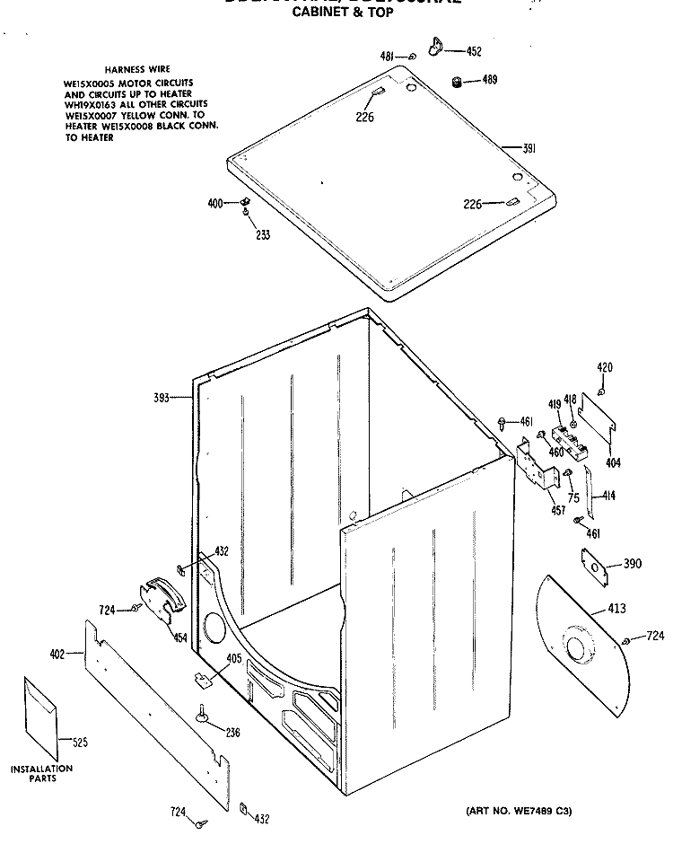 CABINET & TOP Diagram and Parts List for DDE7600RAL  General Electric Dryer