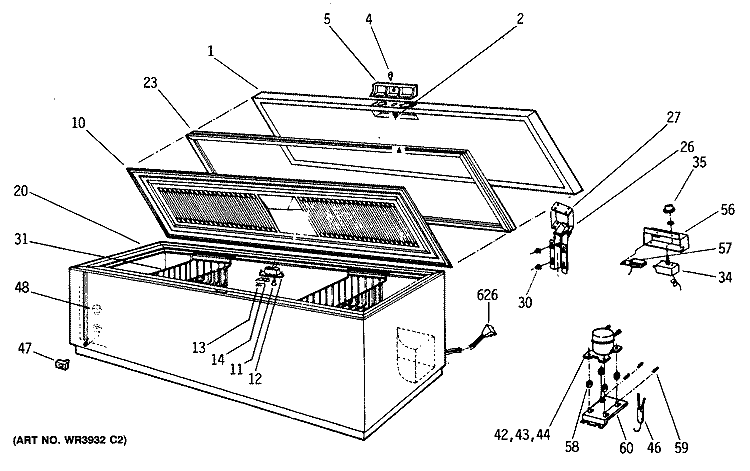 Section Diagram and Parts List for FH22DSAWH  Hotpoint Freezer