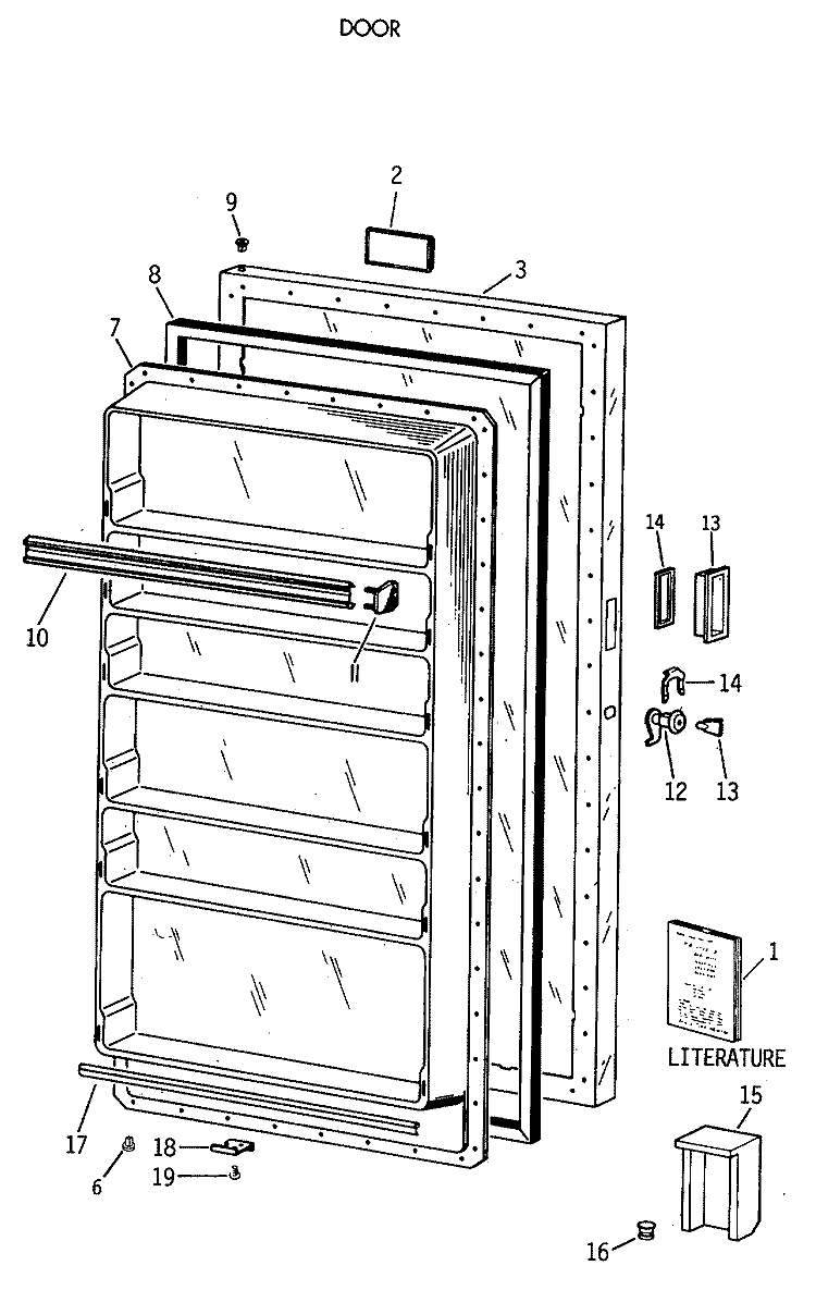 DOOR Diagram and Parts List for FP12SSCRWH  General Electric Freezer