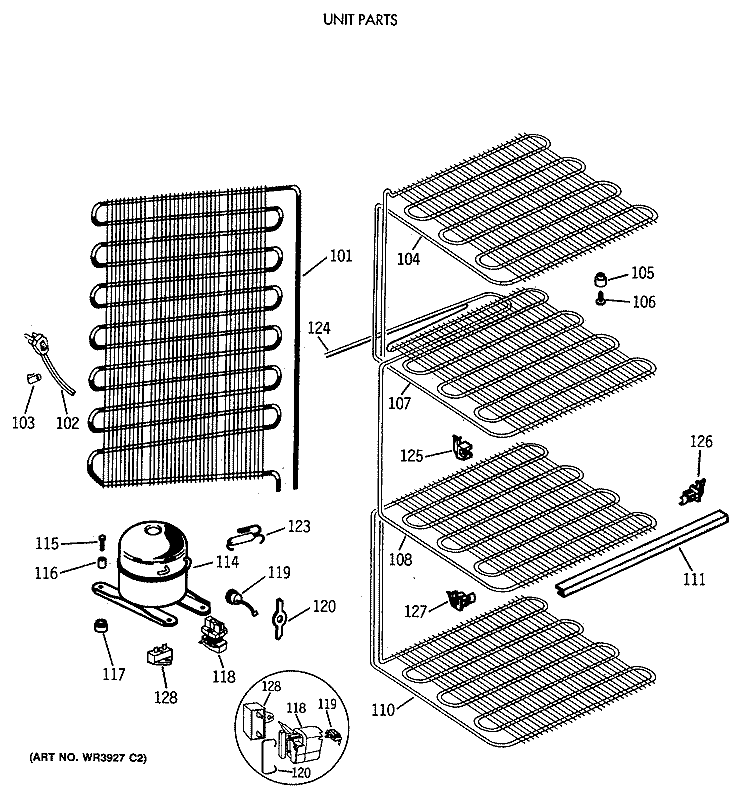 UNIT PARTS Diagram and Parts List for FP12SSCRWH  General Electric Freezer