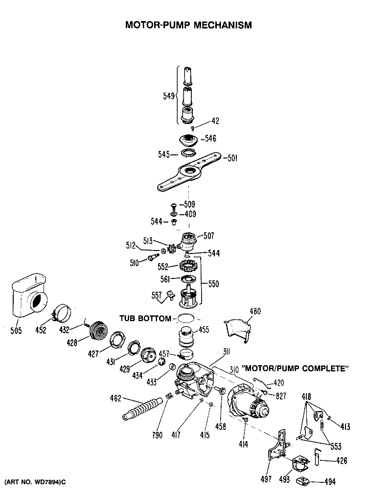 MOTOR - PUMP MECHANISM Diagram and Parts List for GSD970P-45  General Electric Dishwasher