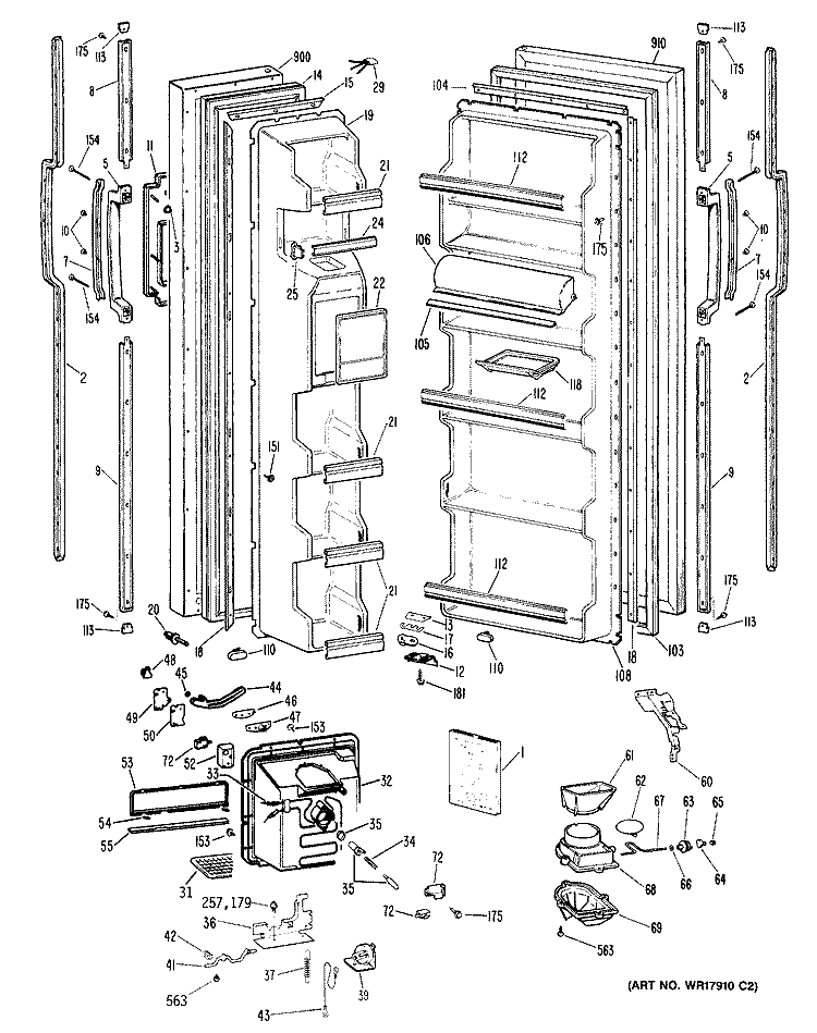 Section Diagram and Parts List for TFX20RRAAD  General Electric Refrigerator