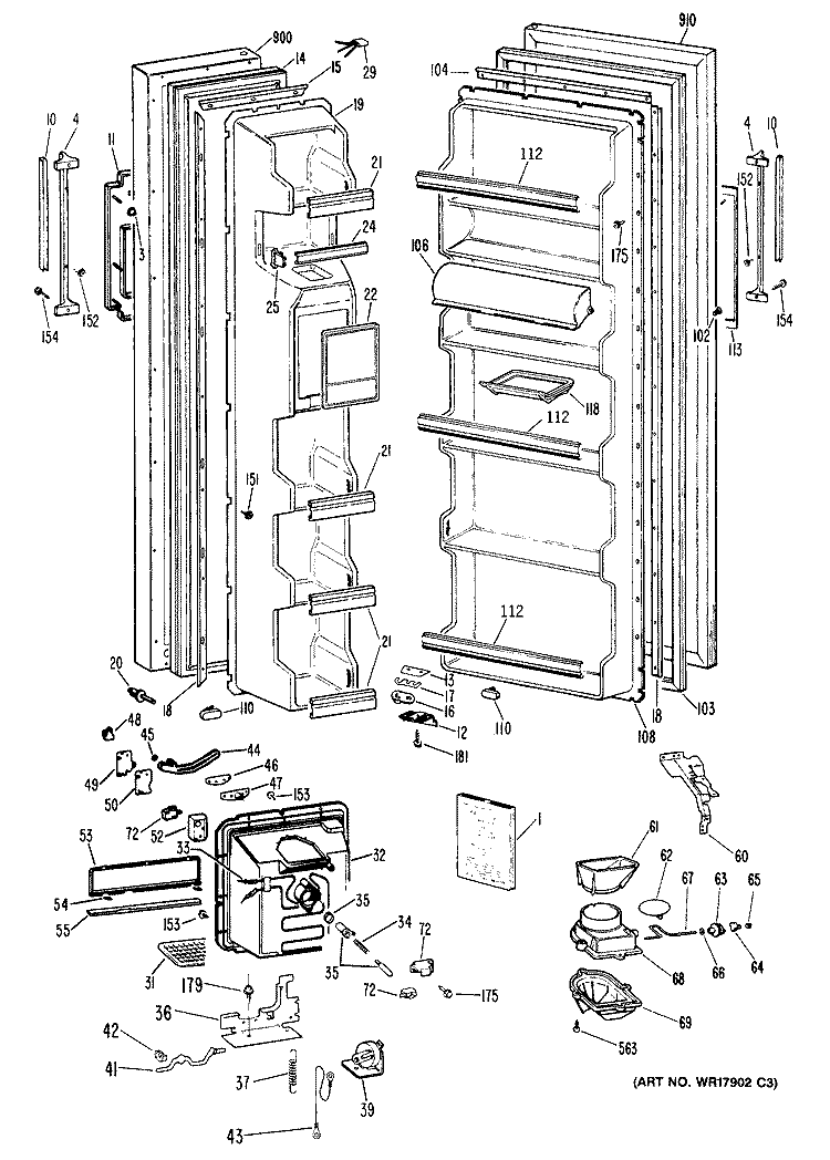 Section Diagram and Parts List for TFX20SRAAD  General Electric Refrigerator