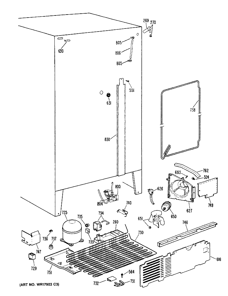 Section Diagram and Parts List for TFX20SRAAD  General Electric Refrigerator