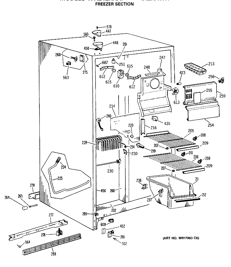 FREEZER SECTION Diagram and Parts List for TFX24ZRAWH  General Electric Refrigerator
