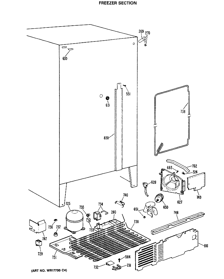 FREEZER SECTION Diagram and Parts List for TFX24ZRAWH  General Electric Refrigerator
