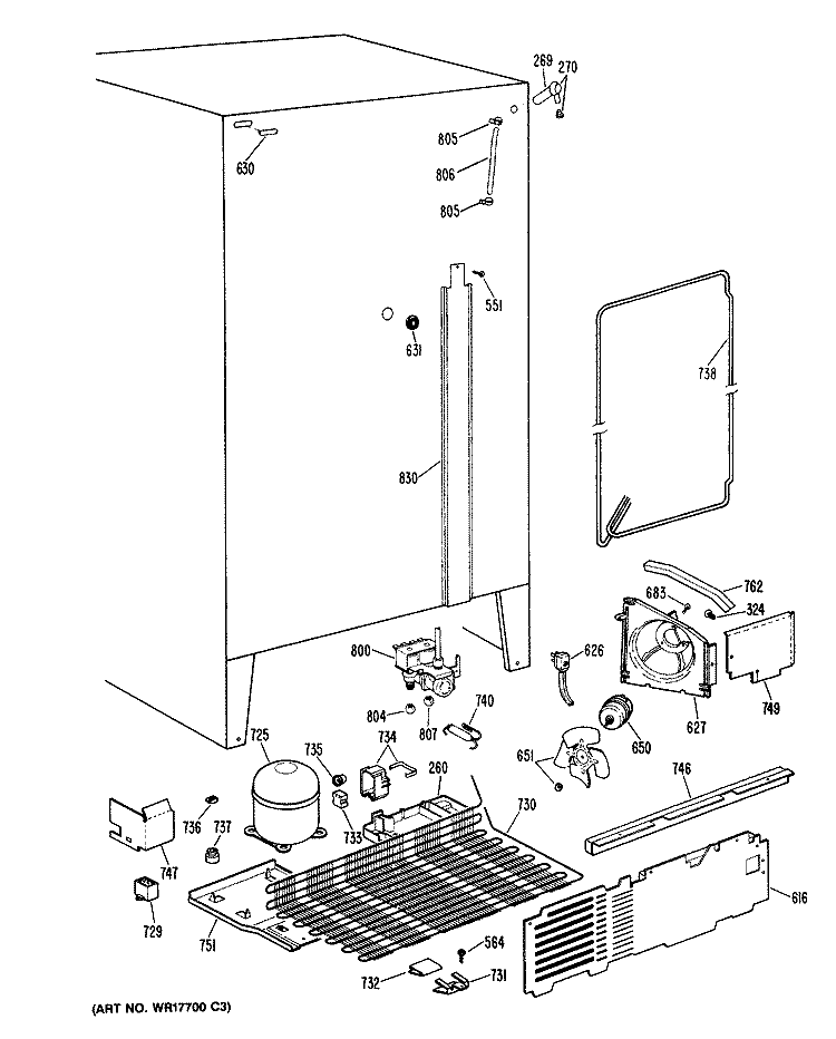 Section Diagram and Parts List for TFX27IRBWH  General Electric Refrigerator
