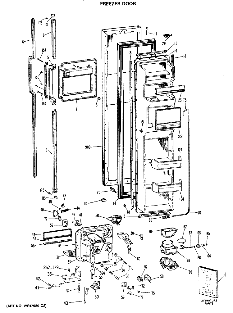 FREEZER DOOR Diagram and Parts List for TFX27RRBAD  General Electric Refrigerator