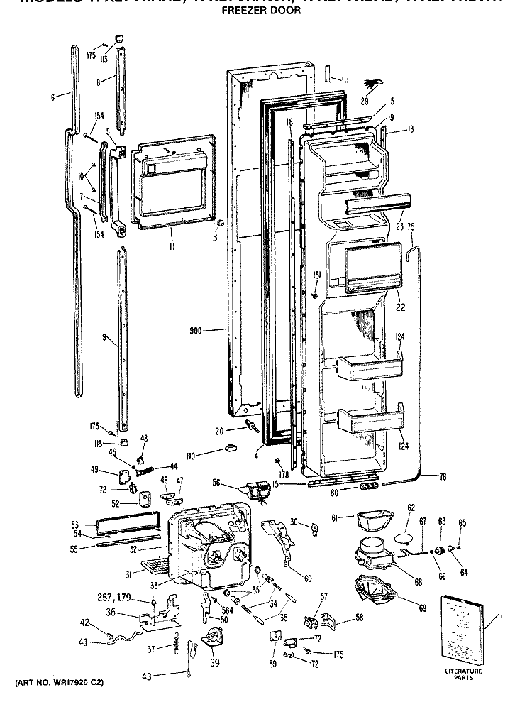 FREEZER DOOR Diagram and Parts List for TFX27VRAAD  General Electric Refrigerator