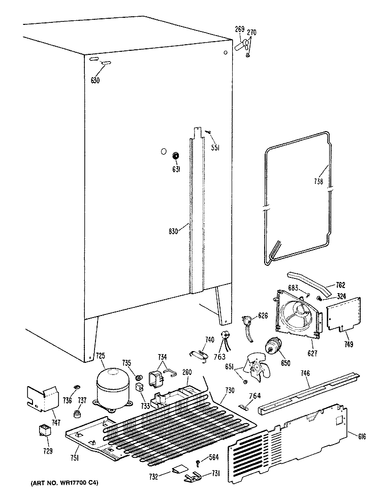 Section Diagram and Parts List for TFE20DRAWH  General Electric Refrigerator