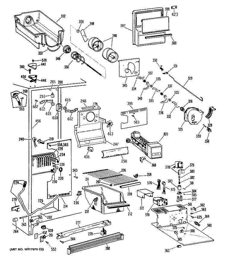 Section Diagram and Parts List for TFE20RRAWH  General Electric Refrigerator