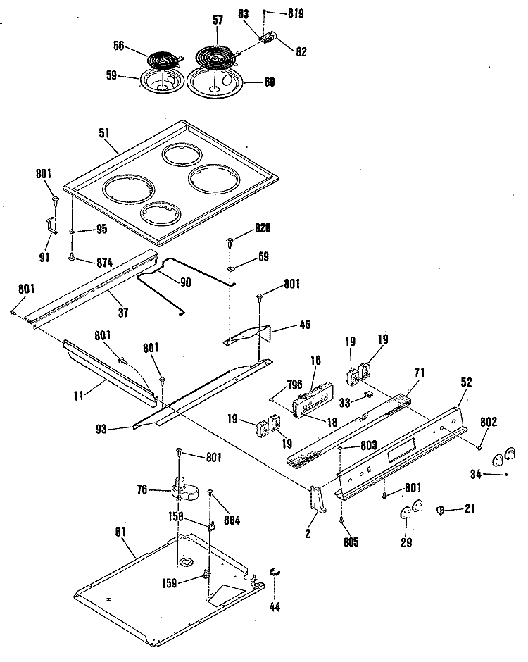 Section Diagram and Parts List for JSP28GP2BG  General Electric Range
