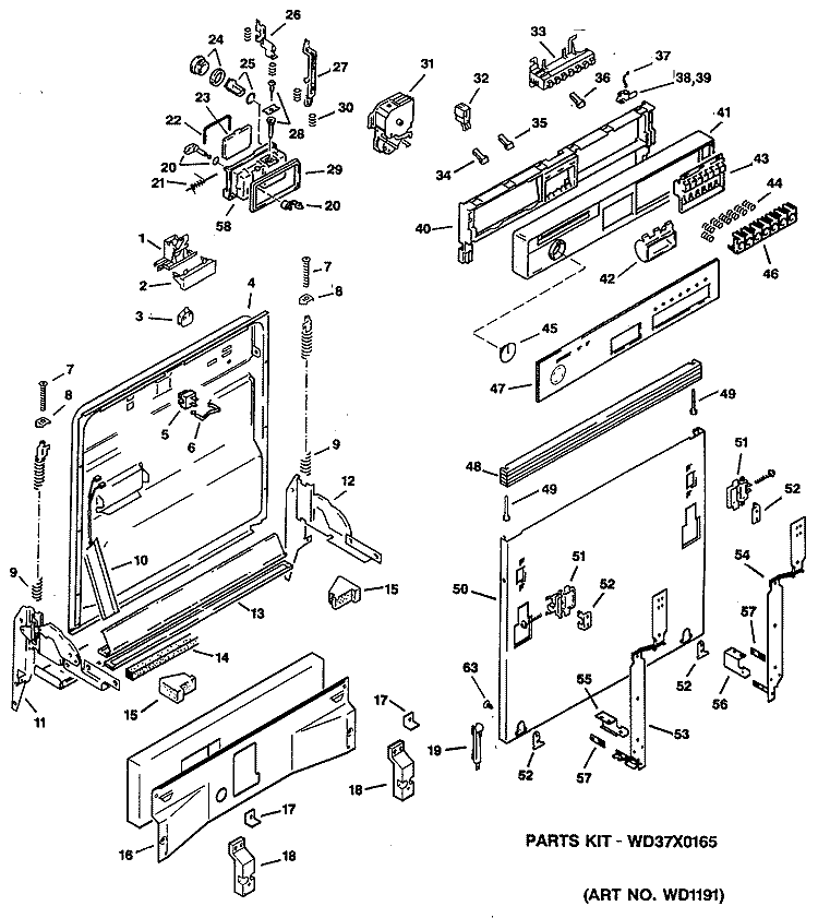 Section Diagram and Parts List for ZBD4100S01BK  General Electric Dishwasher