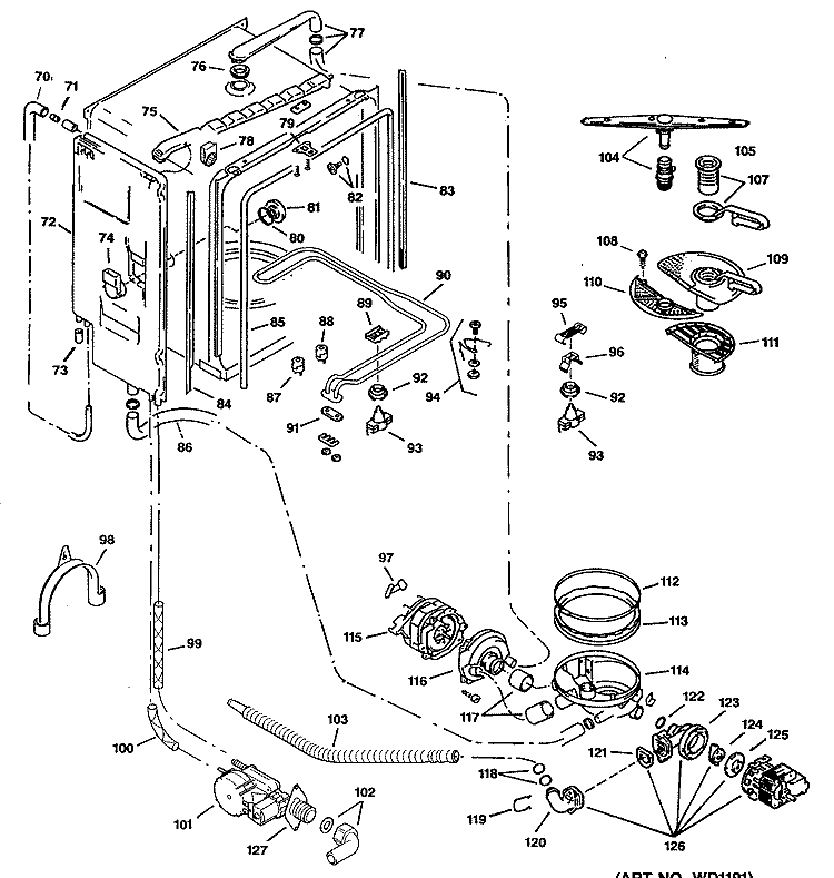 Section Diagram and Parts List for ZBD4100S01BK  General Electric Dishwasher