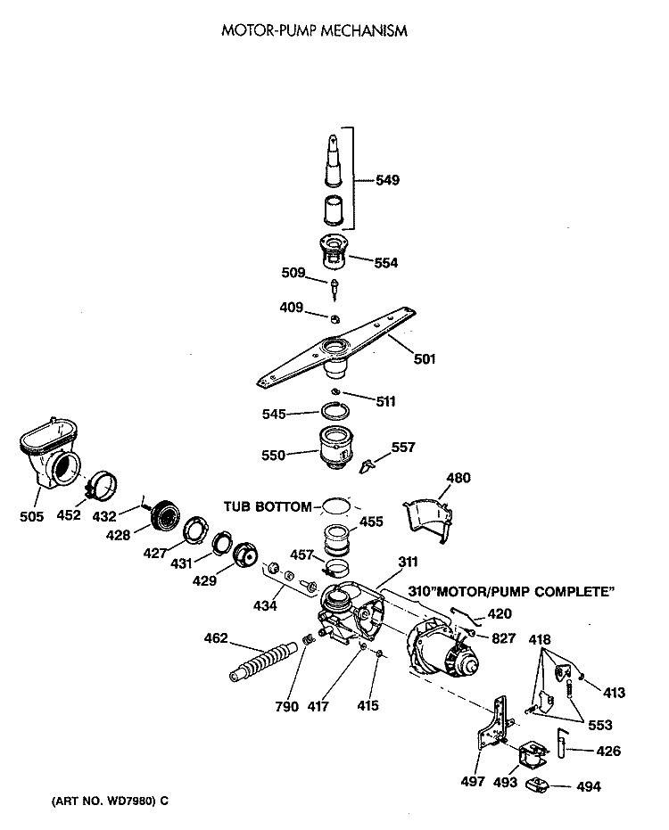 MOTOR - PUMP MECHANISM Diagram and Parts List for GSD730T-64WW  General Electric Dishwasher