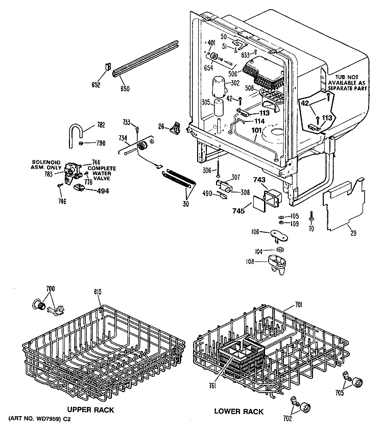 Section Diagram and Parts List for GSM603T-64AW  General Electric Dishwasher