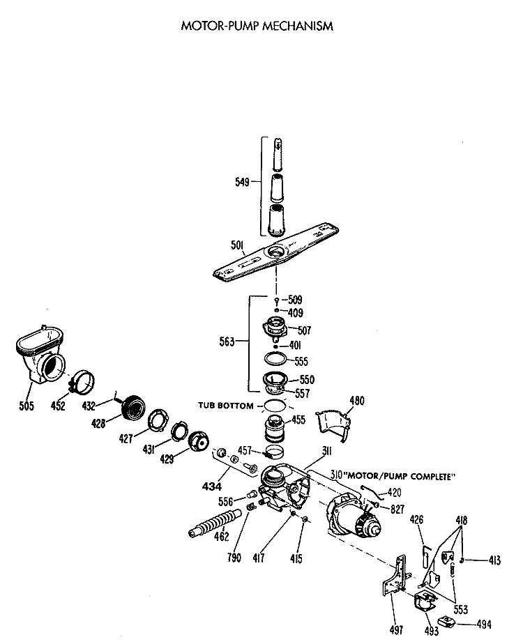 MOTOR - PUMP MECHANISM Diagram and Parts List for GSM603T-64AW  General Electric Dishwasher