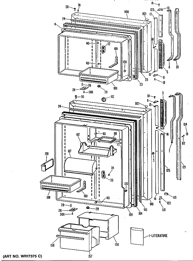 Section Diagram and Parts List for TBHB25ZRERBK  General Electric Refrigerator