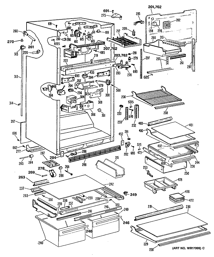 Section Diagram and Parts List for TBHB25ZRERBK  General Electric Refrigerator