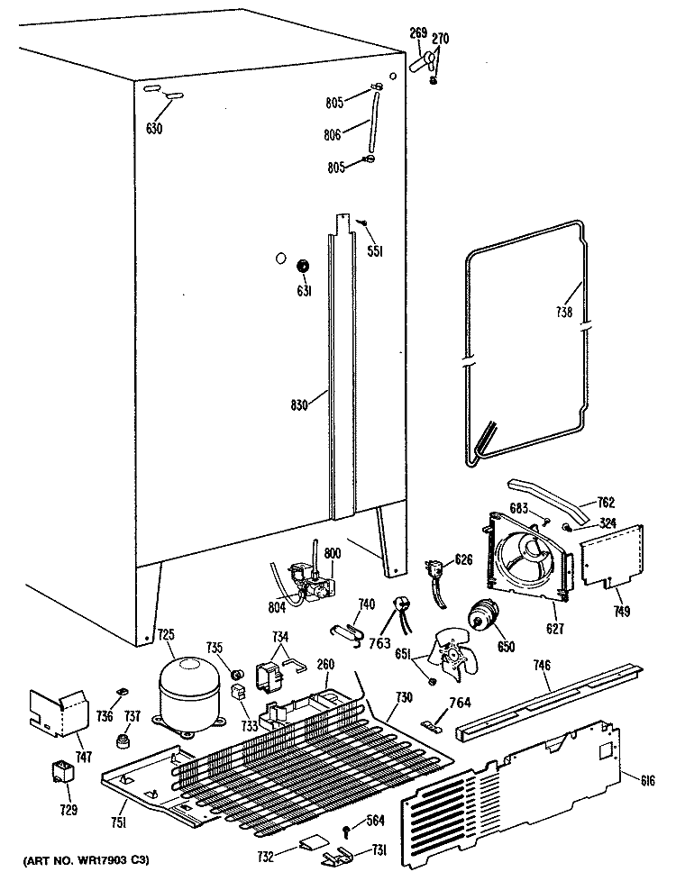 Section Diagram and Parts List for TFEW20RRAWH  General Electric Refrigerator