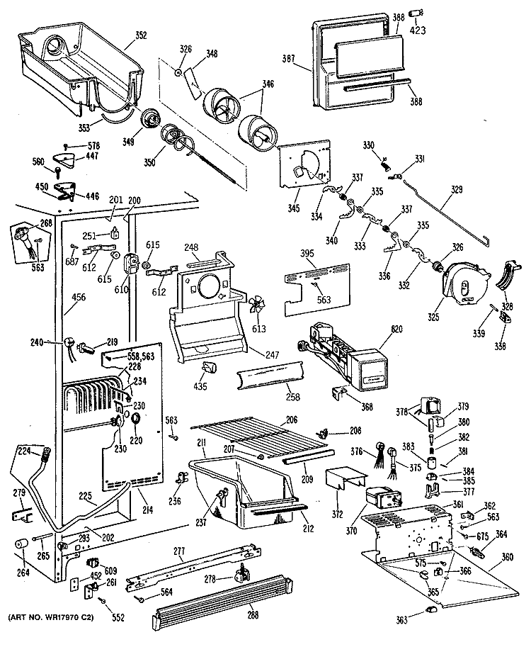 Section Diagram and Parts List for TFE22RRAWH  General Electric Refrigerator