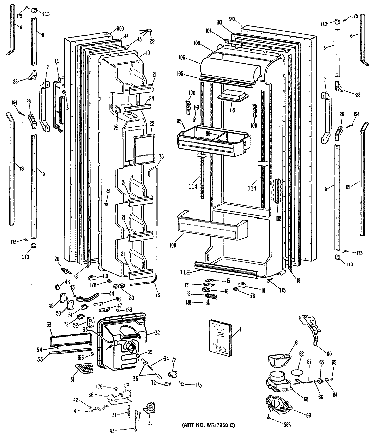Section Diagram and Parts List for TFEW22RRAWH  General Electric Refrigerator