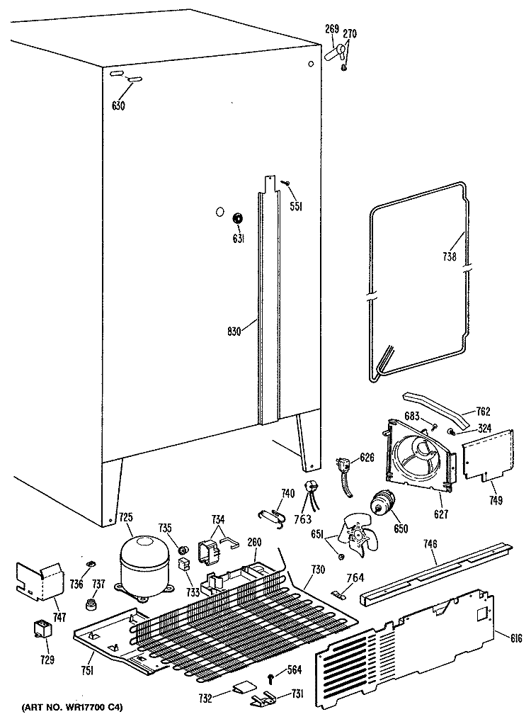Section Diagram and Parts List for TFE22ZRAWH  General Electric Refrigerator