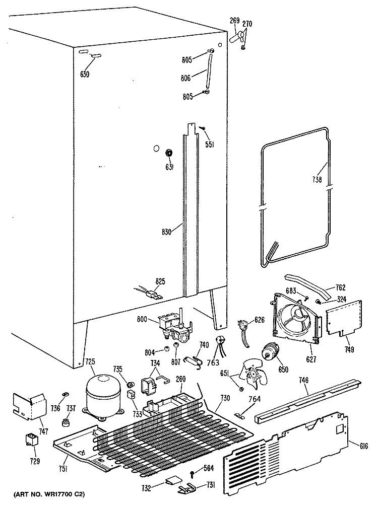 Section Diagram and Parts List for TFE24ERAWH  General Electric Refrigerator