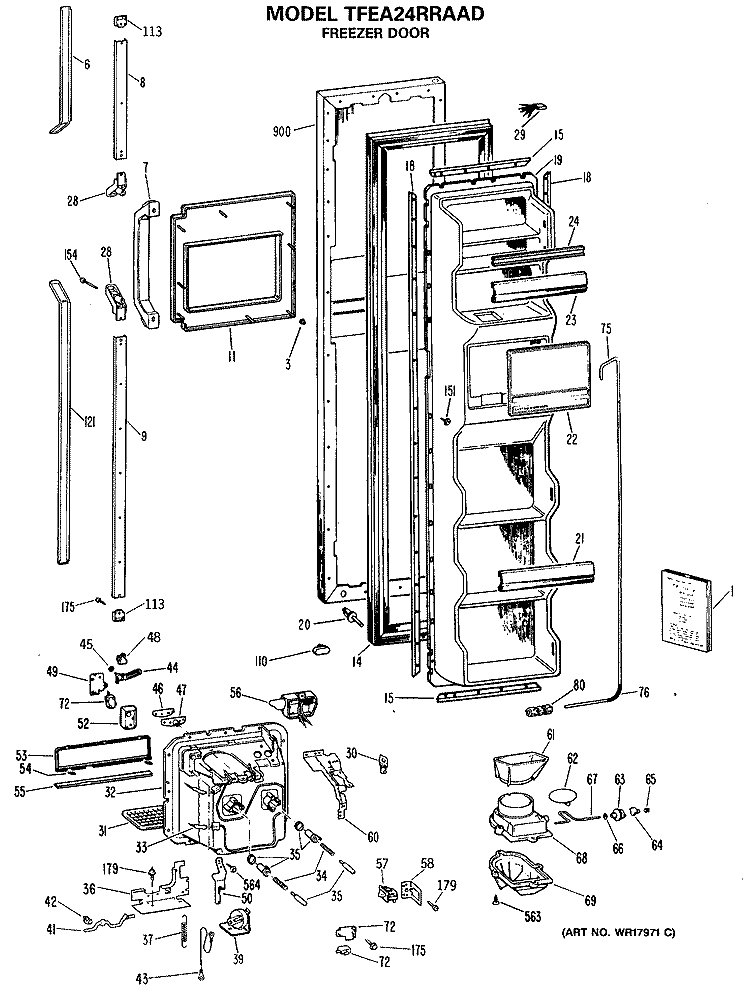 FREEZER DOOR Diagram and Parts List for TFEA24RRAAD  General Electric Refrigerator
