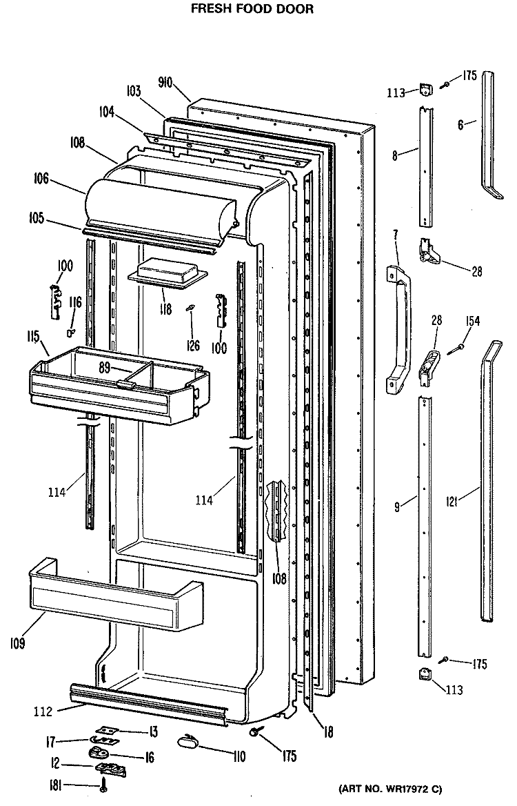 FRESH FOOD DOOR Diagram and Parts List for TFEA24RRAAD  General Electric Refrigerator