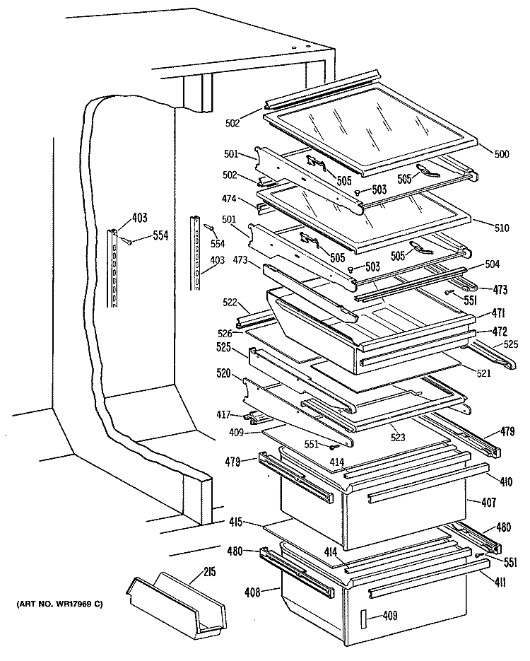 Section Diagram and Parts List for TFEA24RRAAD  General Electric Refrigerator