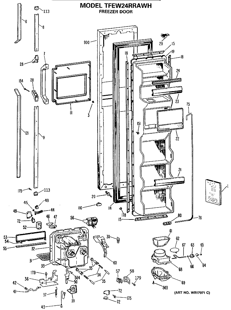 FREEZER DOOR Diagram and Parts List for TFEW24RRAWH  General Electric Refrigerator