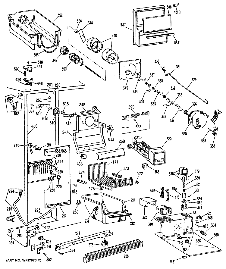 Section Diagram and Parts List for TFEW24RRAWH  General Electric Refrigerator