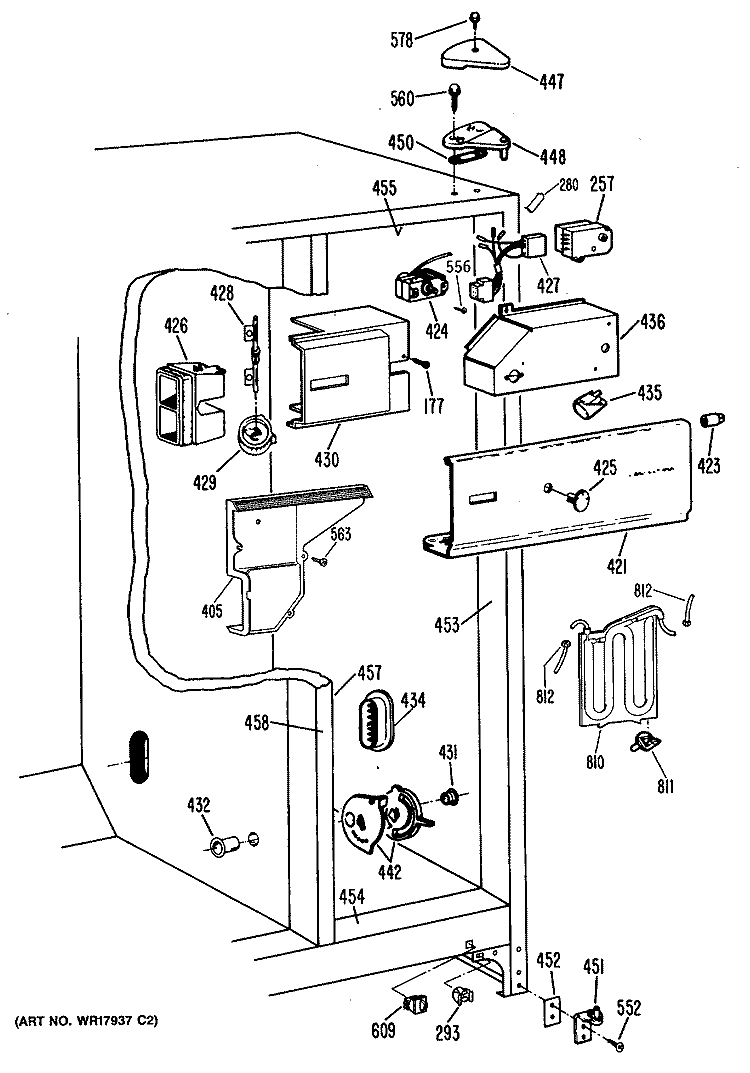 Section Diagram and Parts List for TFEW24RRAWH  General Electric Refrigerator