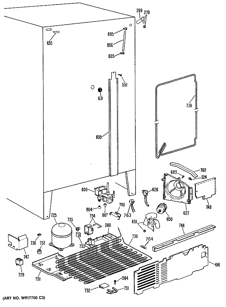 Section Diagram and Parts List for TFEW24RRAWH  General Electric Refrigerator